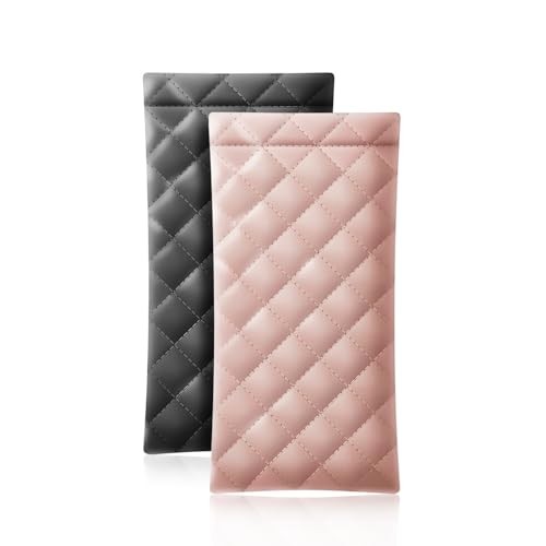 ZACI 2 Pcs Leather Eyeglass Cases Portable Sunglasses Cases Squeeze Black Pink
