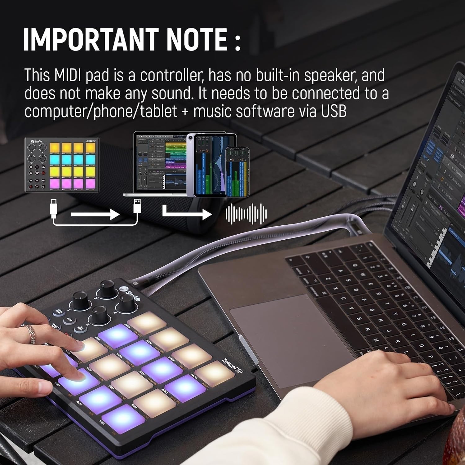 TempoPAD Midi Controller Beat Maker Machine for Music Production, Portable USB M