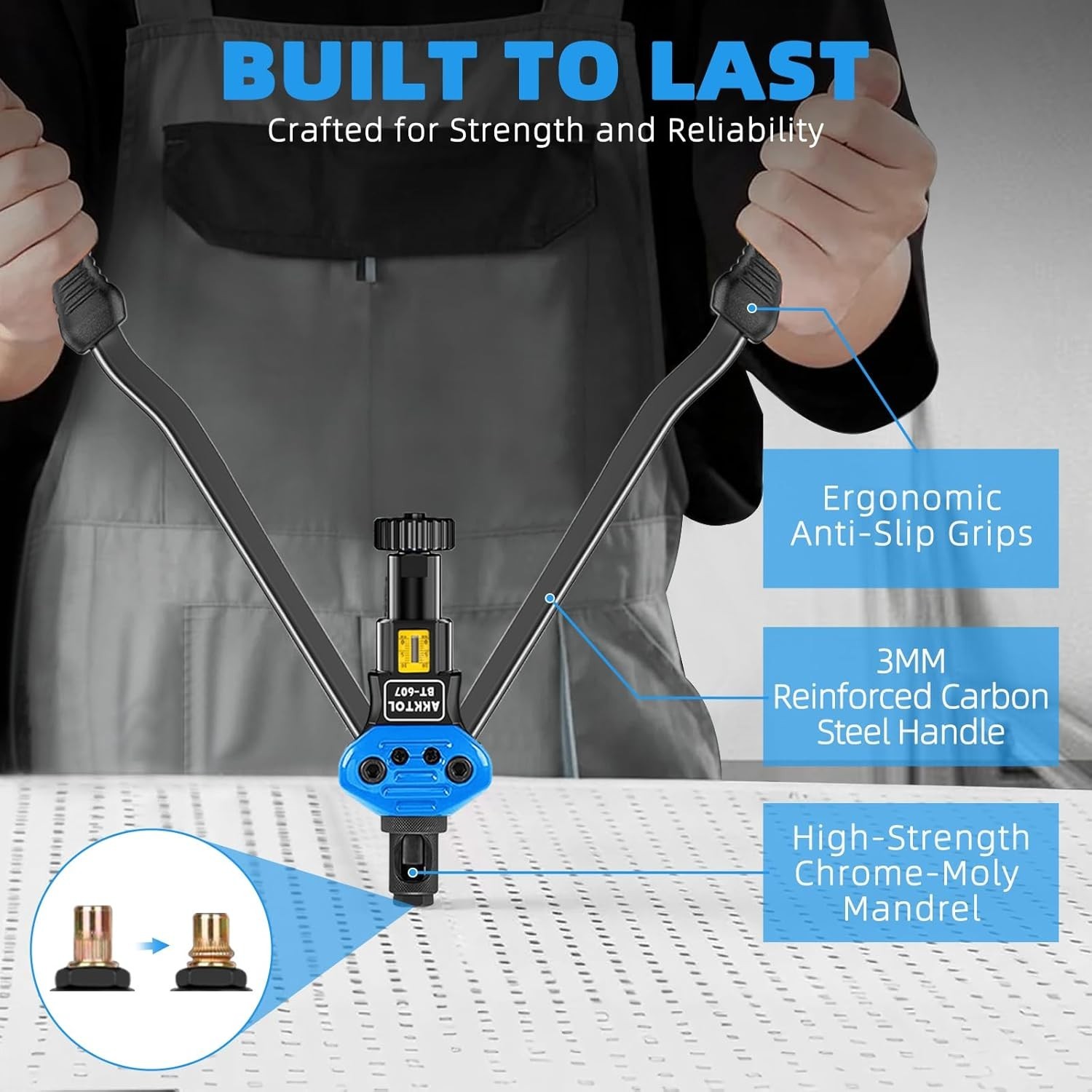 Versatile Rivet Nut Tool Kit - 16" Long Handles, 125-Piece Set for Metalwork
