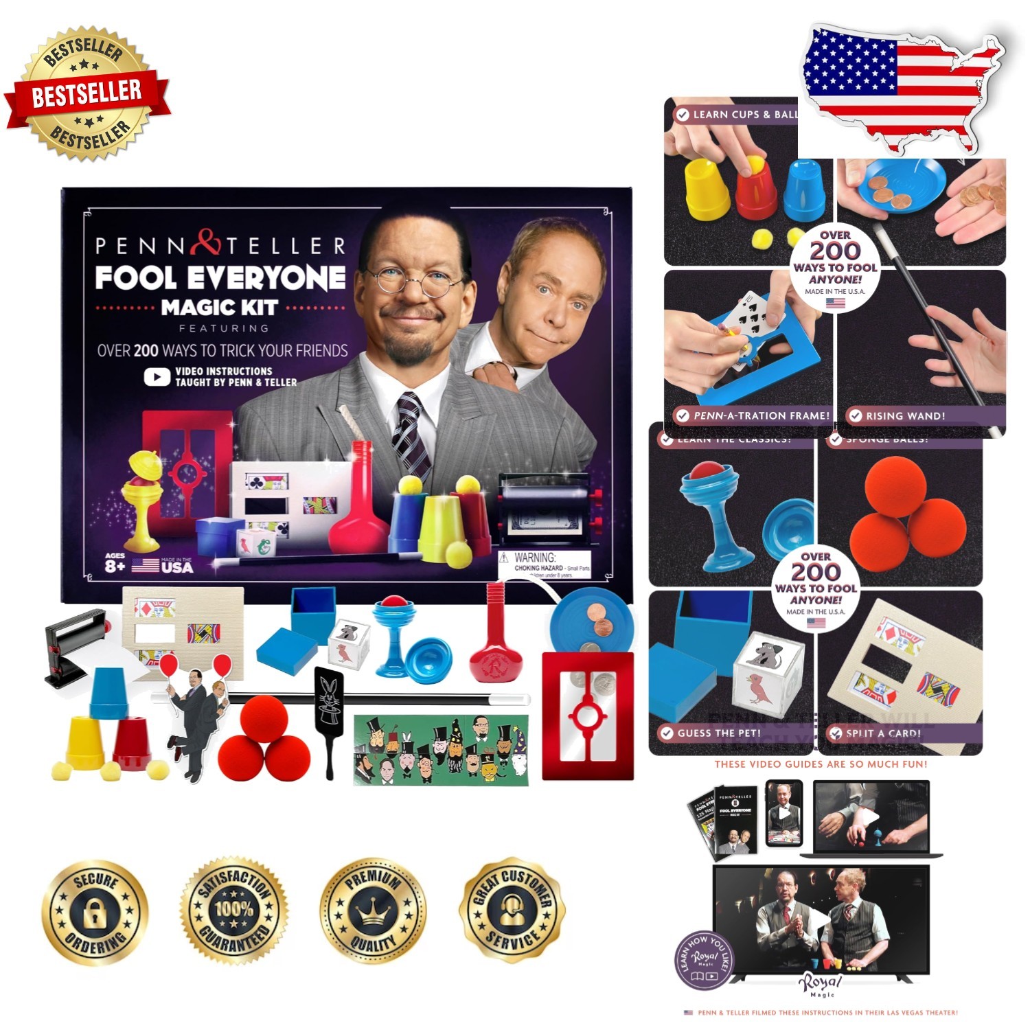Penn & Teller Fool Everyone Magic Kit - 200+ Illusions, Props, Videos