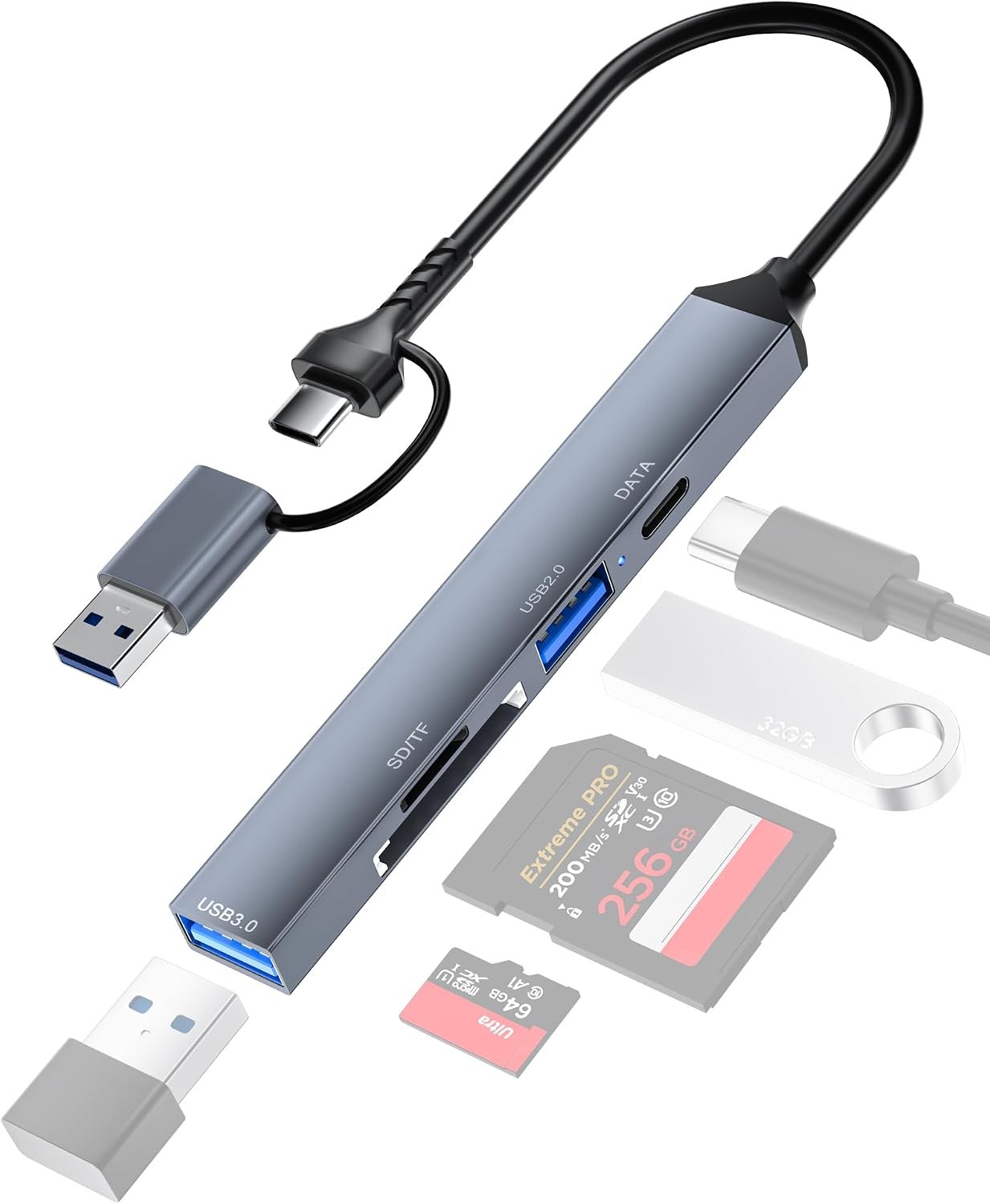 USB C USB A 3.0 SD MicroSD Card Reader Hub OTG Fast Data Transfer Adapter