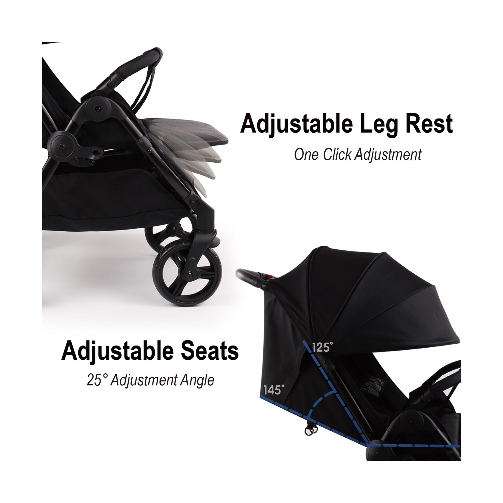 Double Stroller with Adjustable Large Canopies, Double Seats Lightweight Stro...