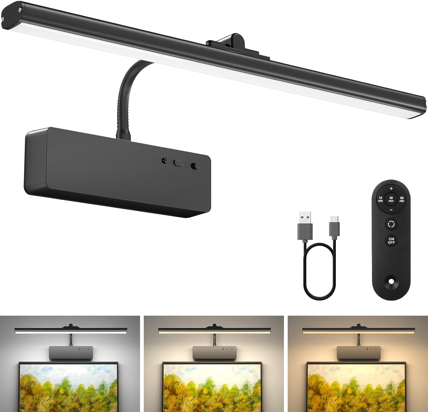 Picture Light with Remote, 15.35Inch Wireless Rechargeable Battery Wall Light fo