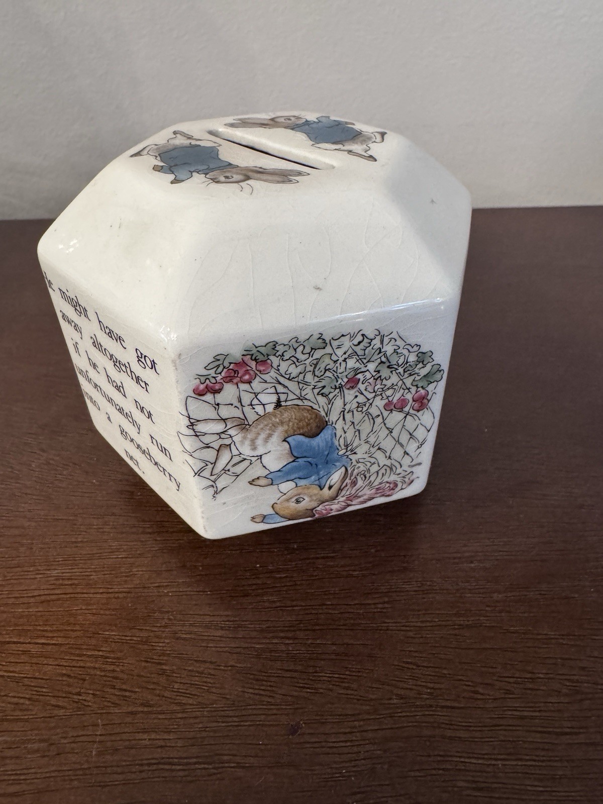 RARE 1990S VTG WEDGWOOD BEATRIX POTTER "PETER RABBIT" 3.25" MONEY BOX / BANK