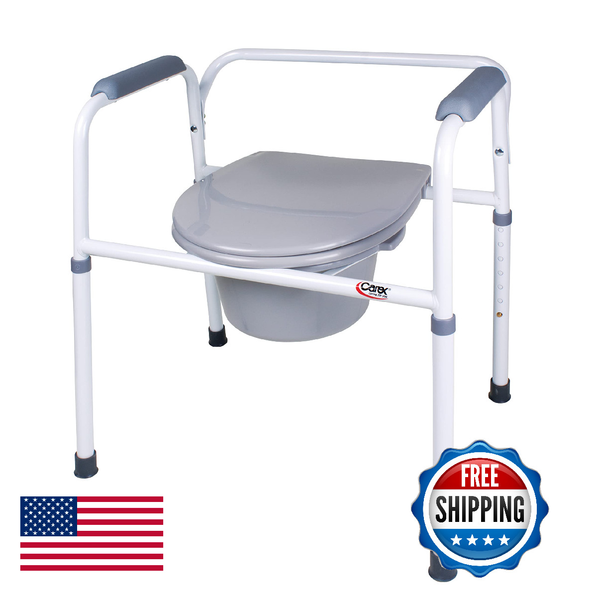 Carex Steel 3-in-1 Commode Chair - Portable, 250 lbs Capacity - Elderly & Handic