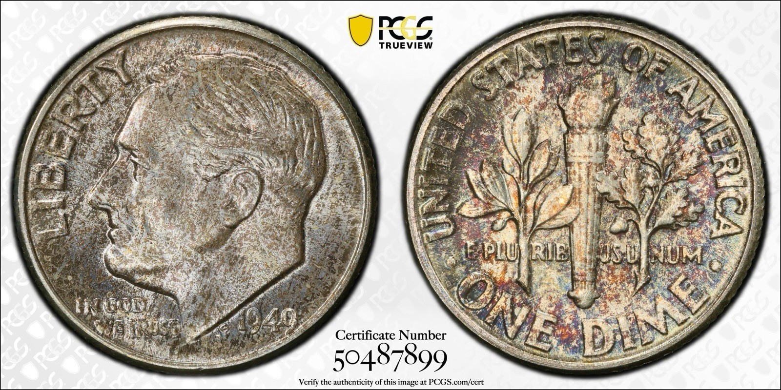 1949 MS66 Roosevelt Dime PCGS Traderbea Holder Toned True View