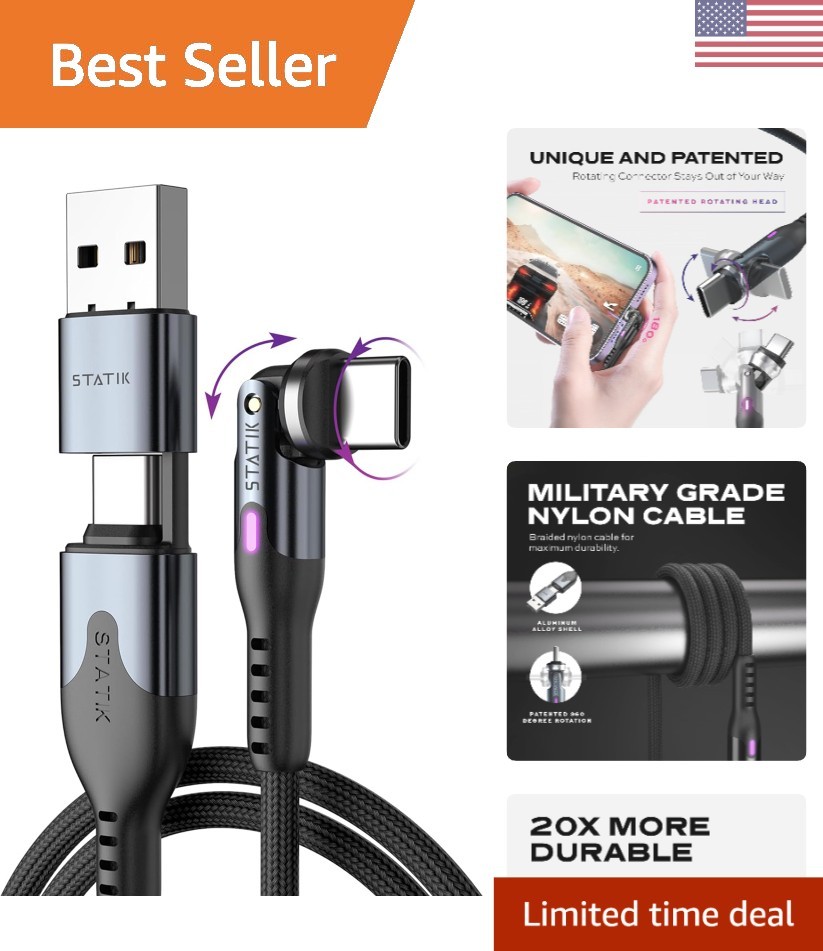 Fast Charging 9.9FT USB C Cable with 90-Degree Swivel Head for Easy Connectivity