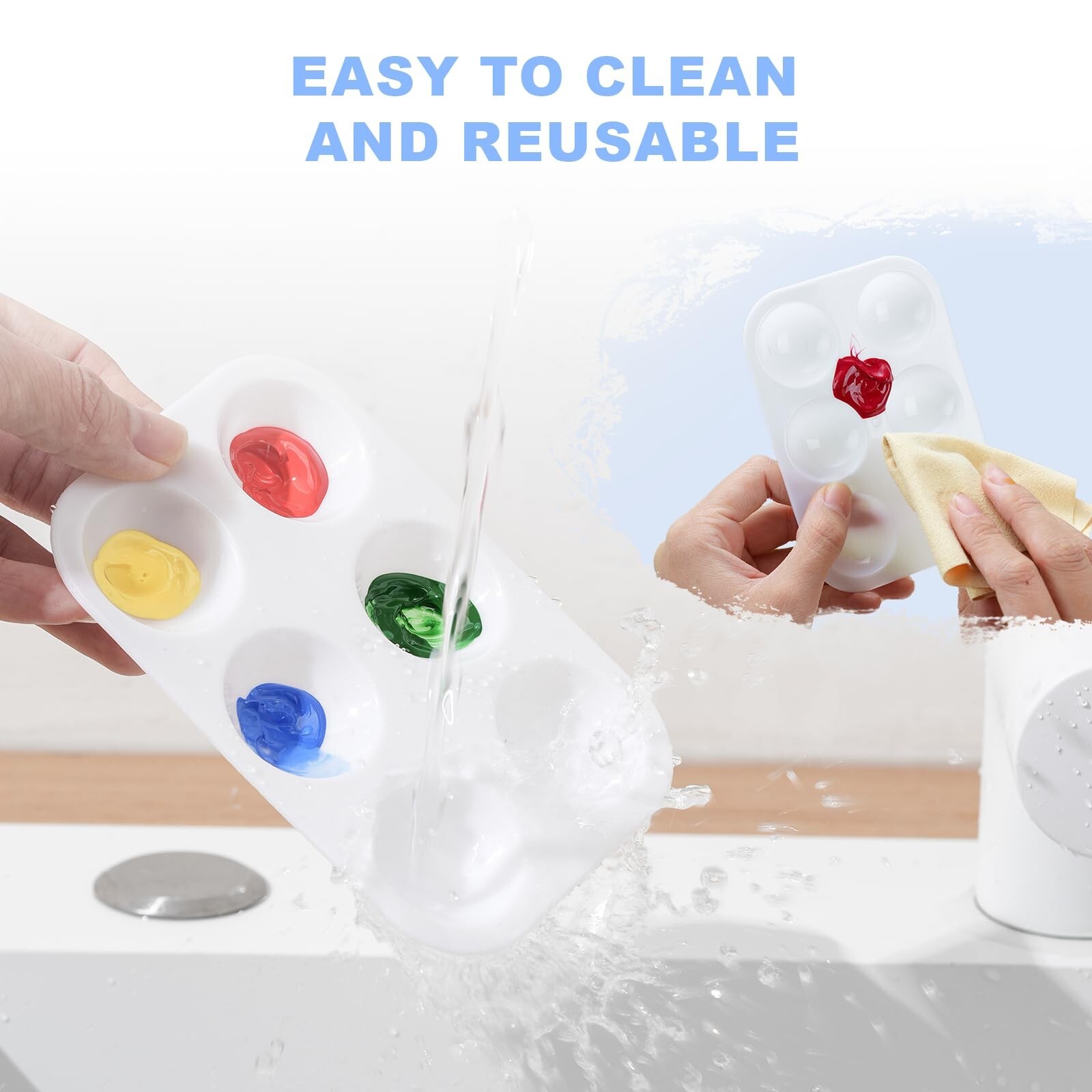 32 PCS Paint Tray Palette, White Plastic Paint Pallets, 6 Well Rectangular Pa...