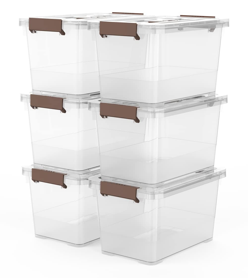 6-Pack Clear 7 Quart Storage Latch Box/Bins, Plastic Stackable Latching Box w...