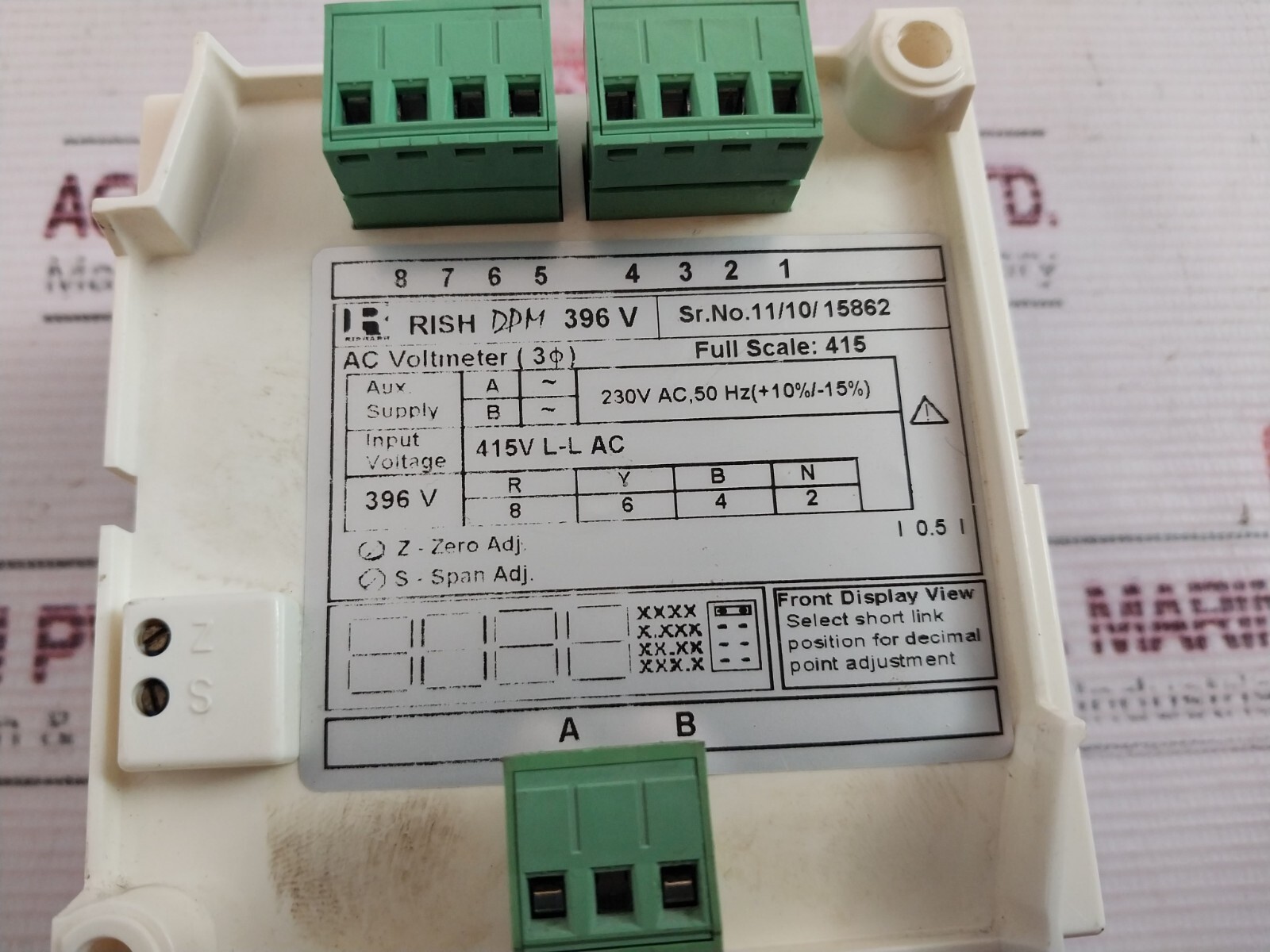 Rishabh Rish DPM 396V AC Voltmeter 230V AC 50 Hz