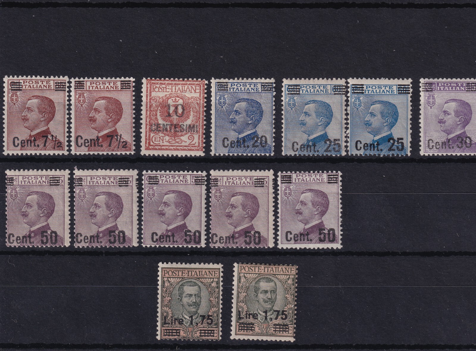 1923-1927 Italy definitives overprinted with new denomination 14 stamps.MH.