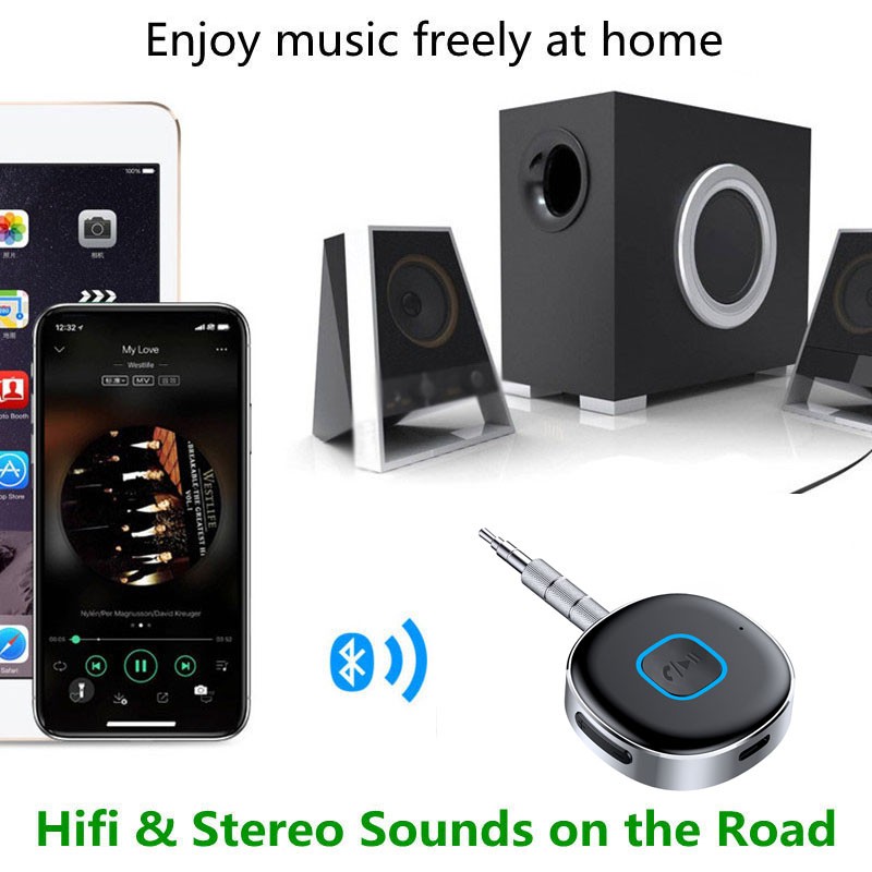 Bluetooth Audio Receiver Wireless Adapter AUX/Rechargeable for Speaker Headsets