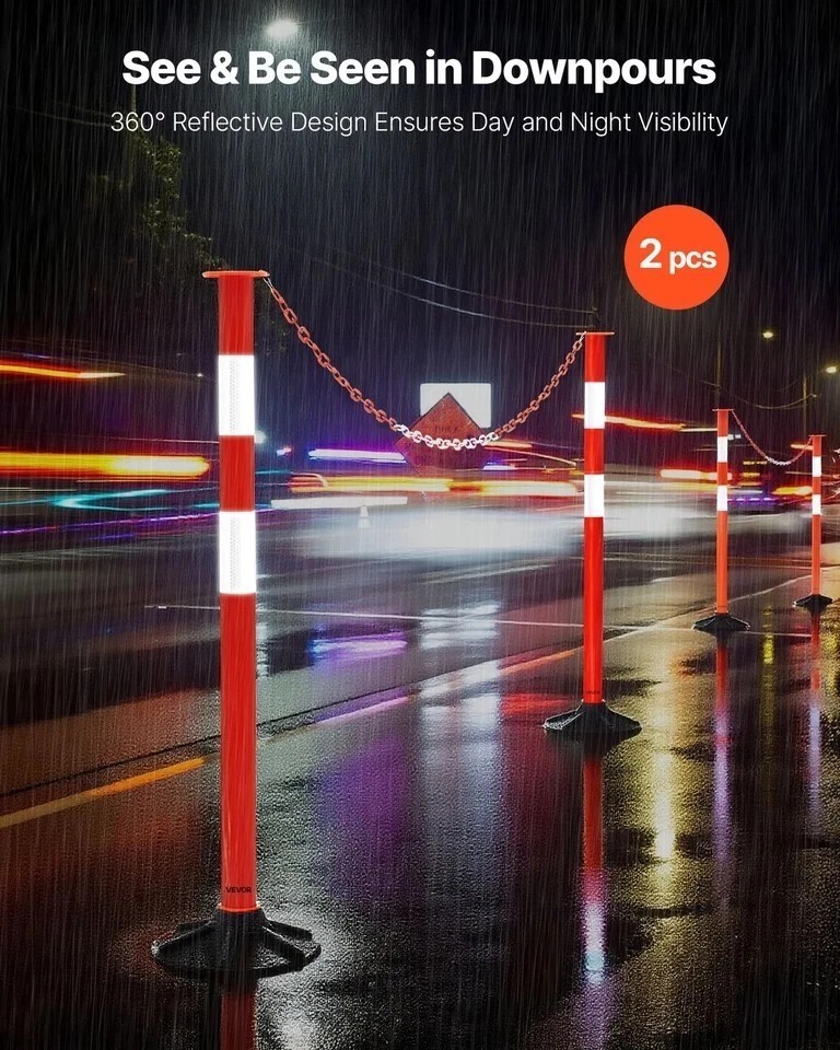 2 Packs Traffic Delineator Posts 34 in Safety Cones Weighted Base & Chains