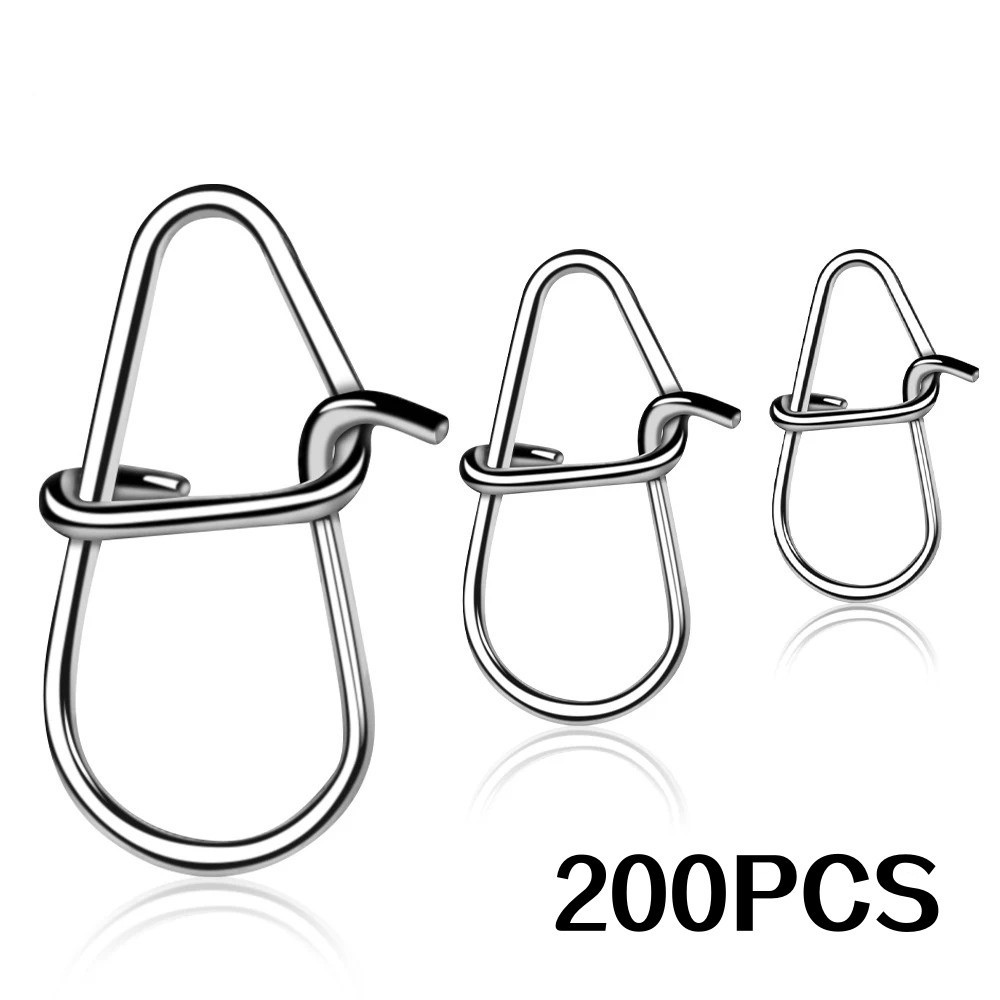 200PCS Stainless Steel Fishing Snaps Swivels Bait Hooks Fishing Lure Connector