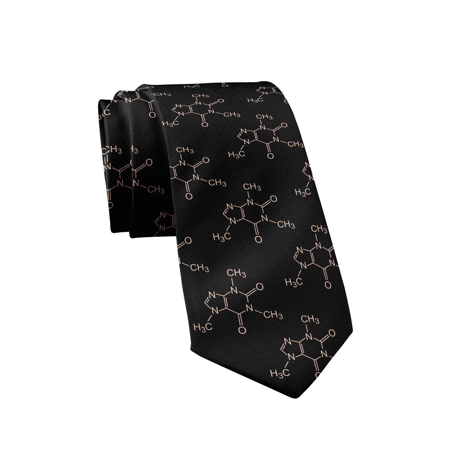 Caffeine Molecules Necktie Funny Neckties for Men Coffee Tie Novelty Ties for