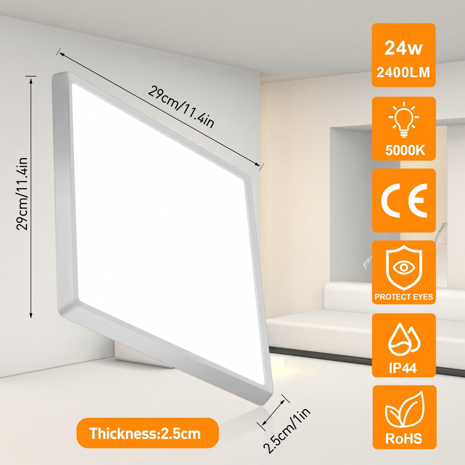 Motion Sensor Ceiling Light Wired, 12 Inch 5000K LED Flush Mount Ceiling Ligh...