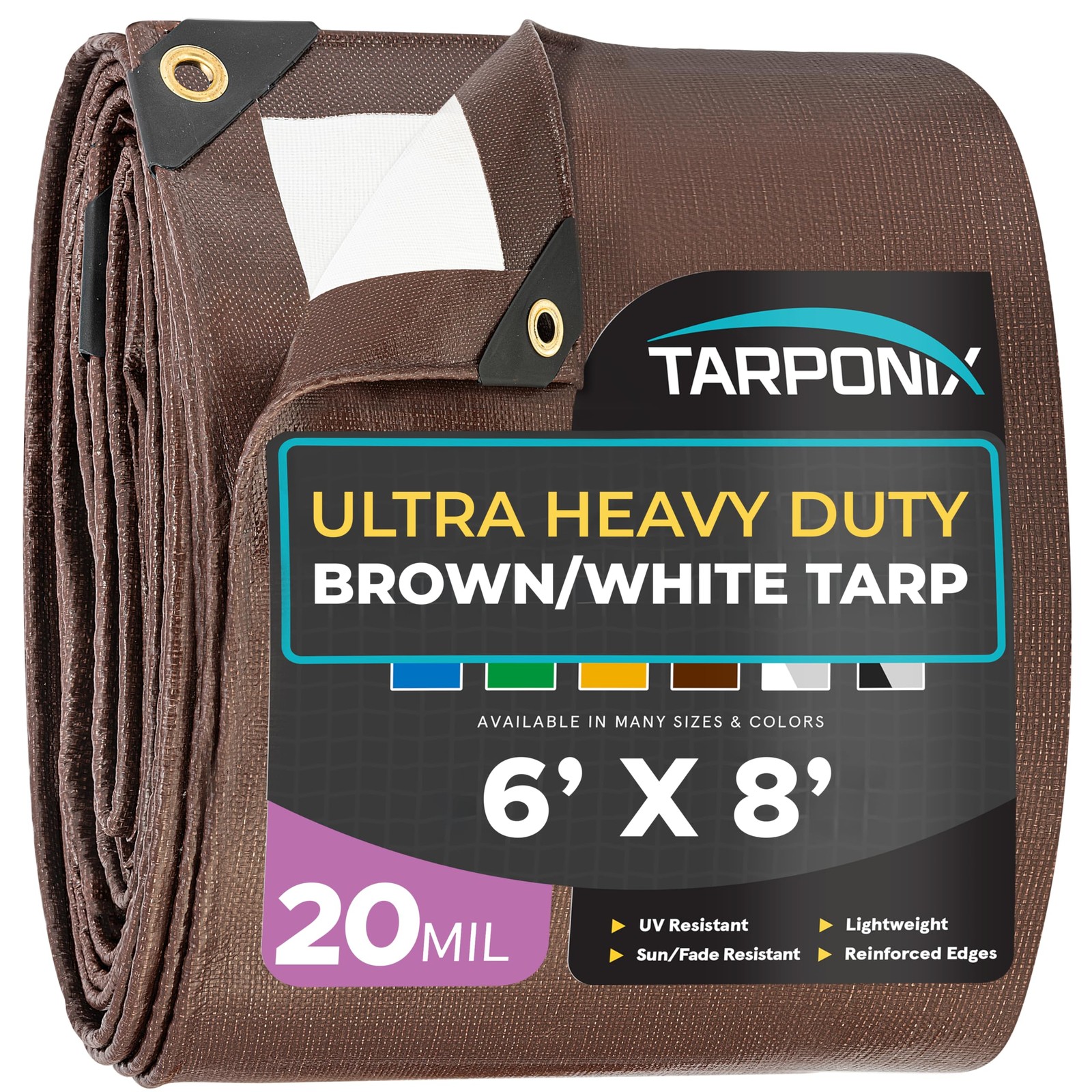 6' x 8' Ultra Heavy Duty Tarp – 20 Mil Brown/White Waterproof Outdoor Cover, UV