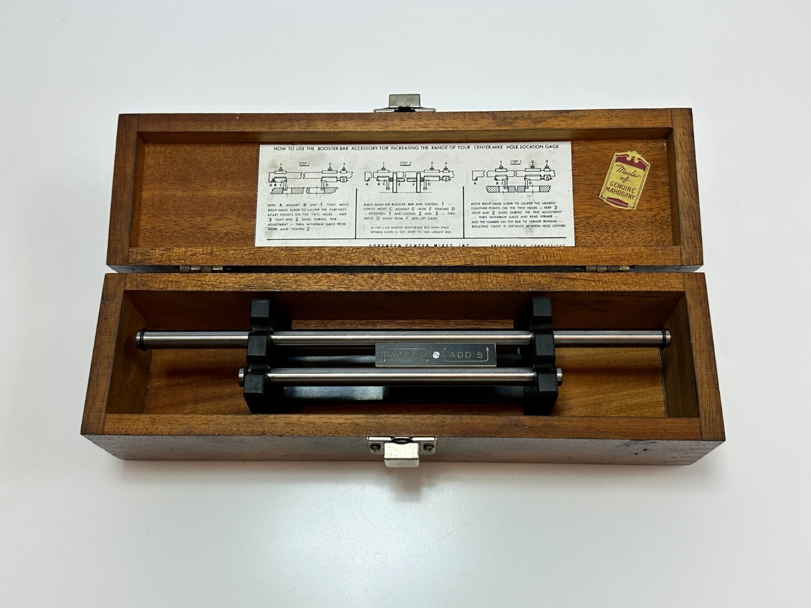 Center-Mike No 7 Booster-Bar Hole Locating Gage by Sorensen Tools USA, Wood Case