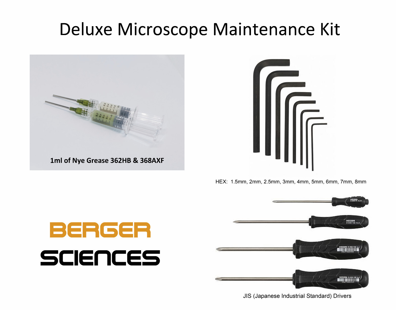 Microscope NYE Grease Kit with JIS Screwdrivers and Metric Hex Wrenches