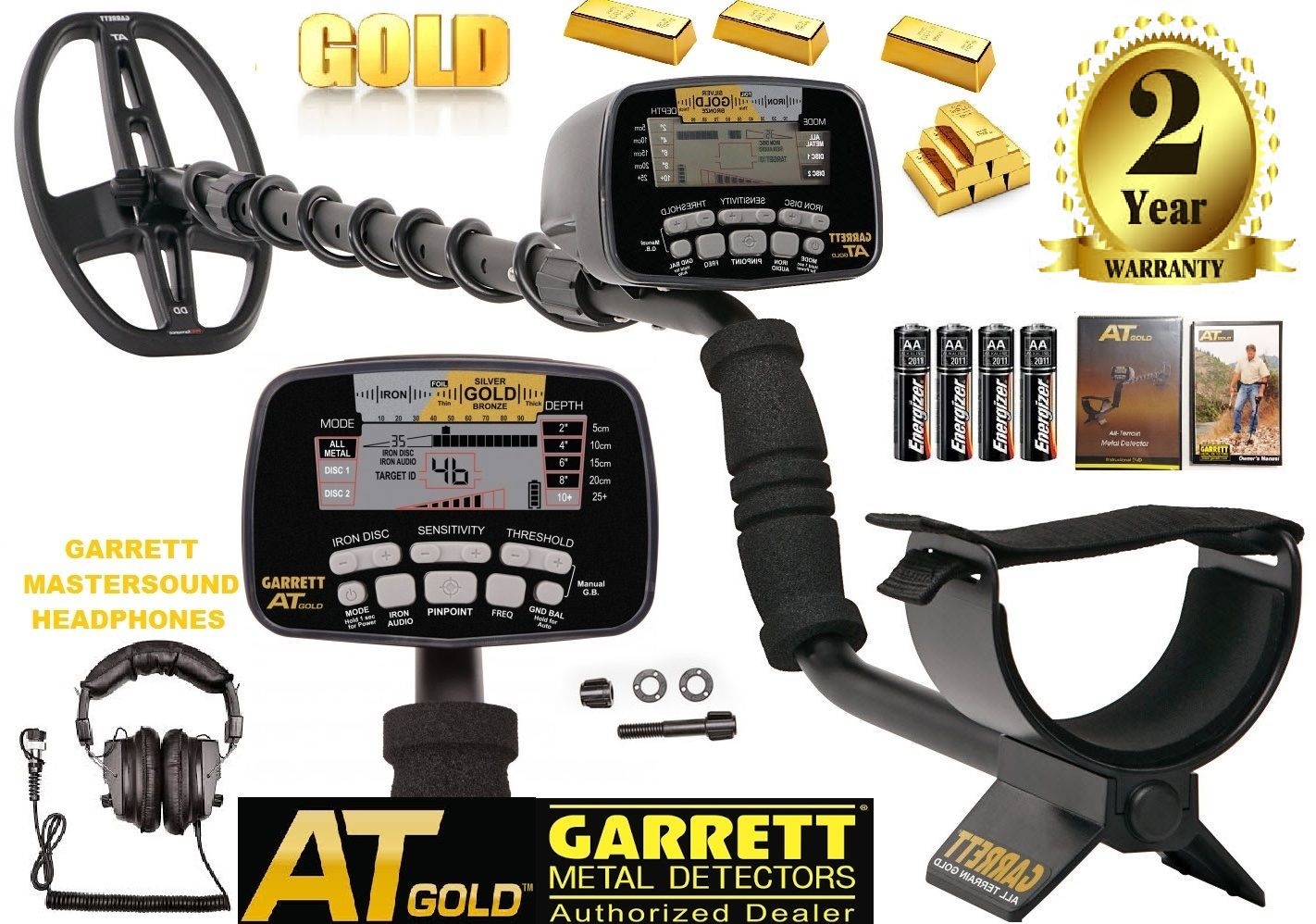 Garrett AT Gold Nugget Metal Detector 100% Water Submersible Free Land Phones