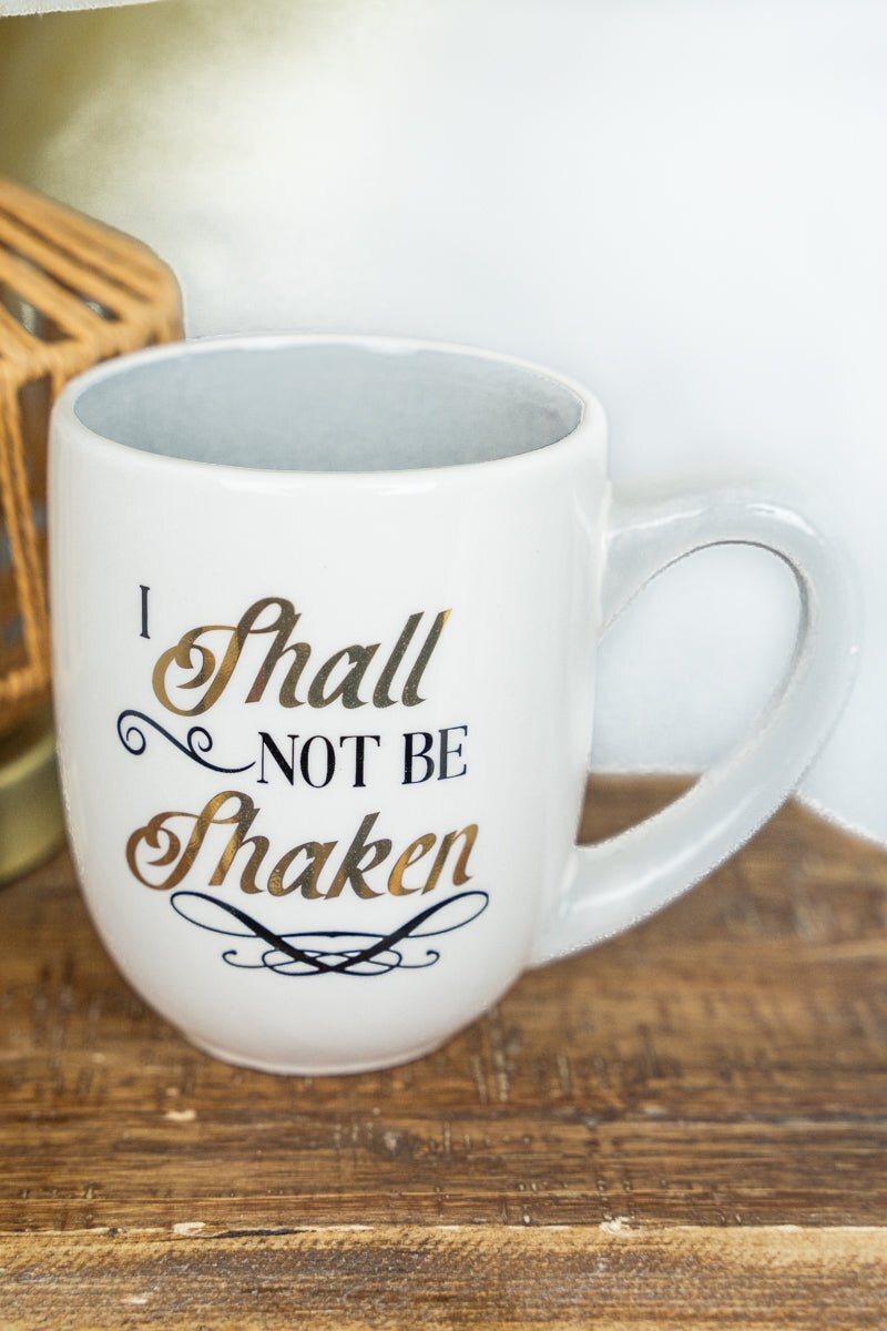 NEW "I  SHALL NOT BE SHAKEN " GOLDEN FAITH CERAMIC MUG