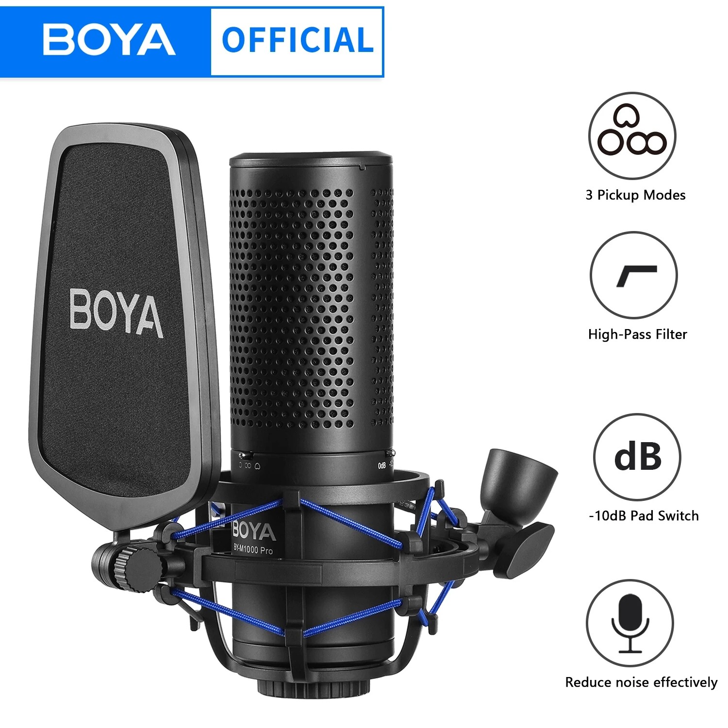 BOYA BY-M1000 PRO Large Diaphragm Condenser Studio Microphone Podcast Recording