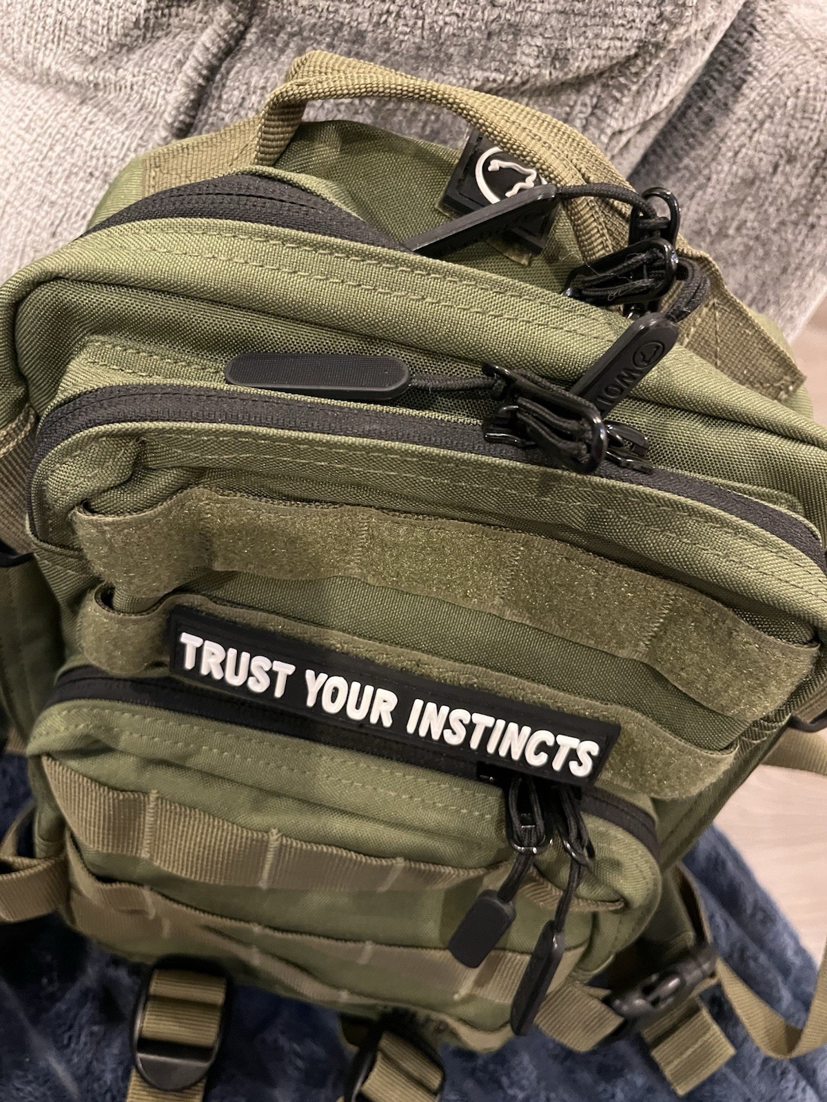 WOLFpak Green Tactical Backpack MOLLE Zip Closure "Trust Your Instincts" Patch