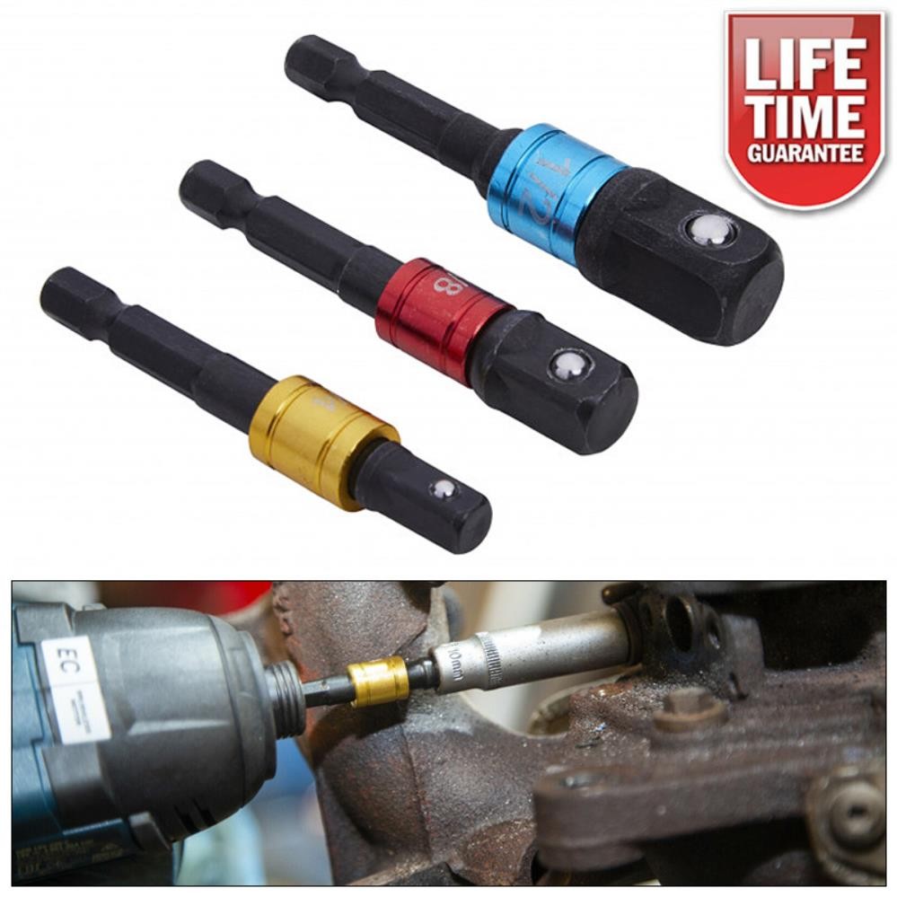 3PC COLOUR CODED CR-V IMPACT SOCKET CONVERTOR ADAPTORS SET 1/4" 3/8" 1/2" DRIVE