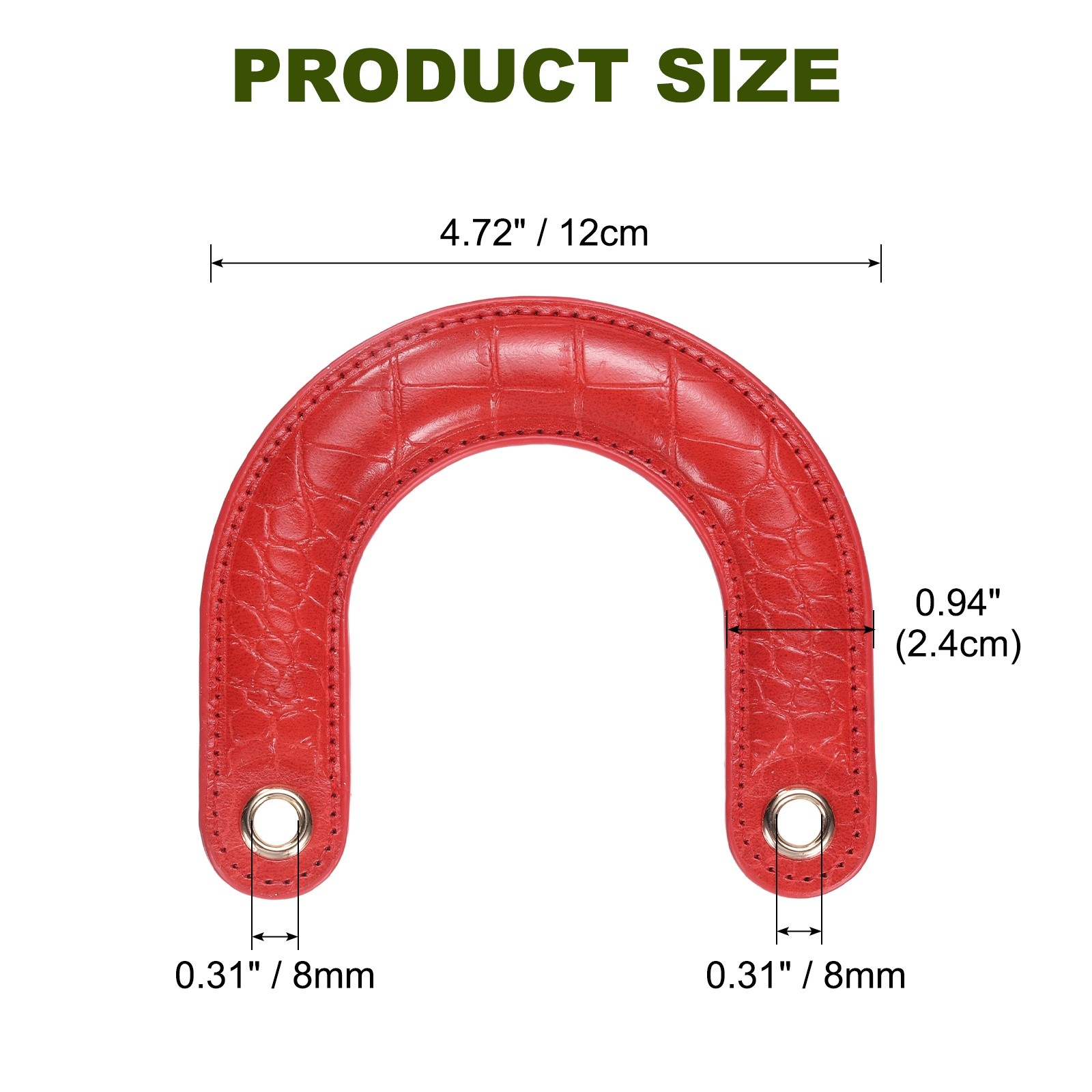 PU Leather Bag Handle, U-Shaped Handbag Handle with Iron Grommets, Red