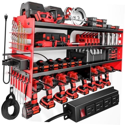 Large Power Tool Organizer Wall Mount with Large with Power Station - Red