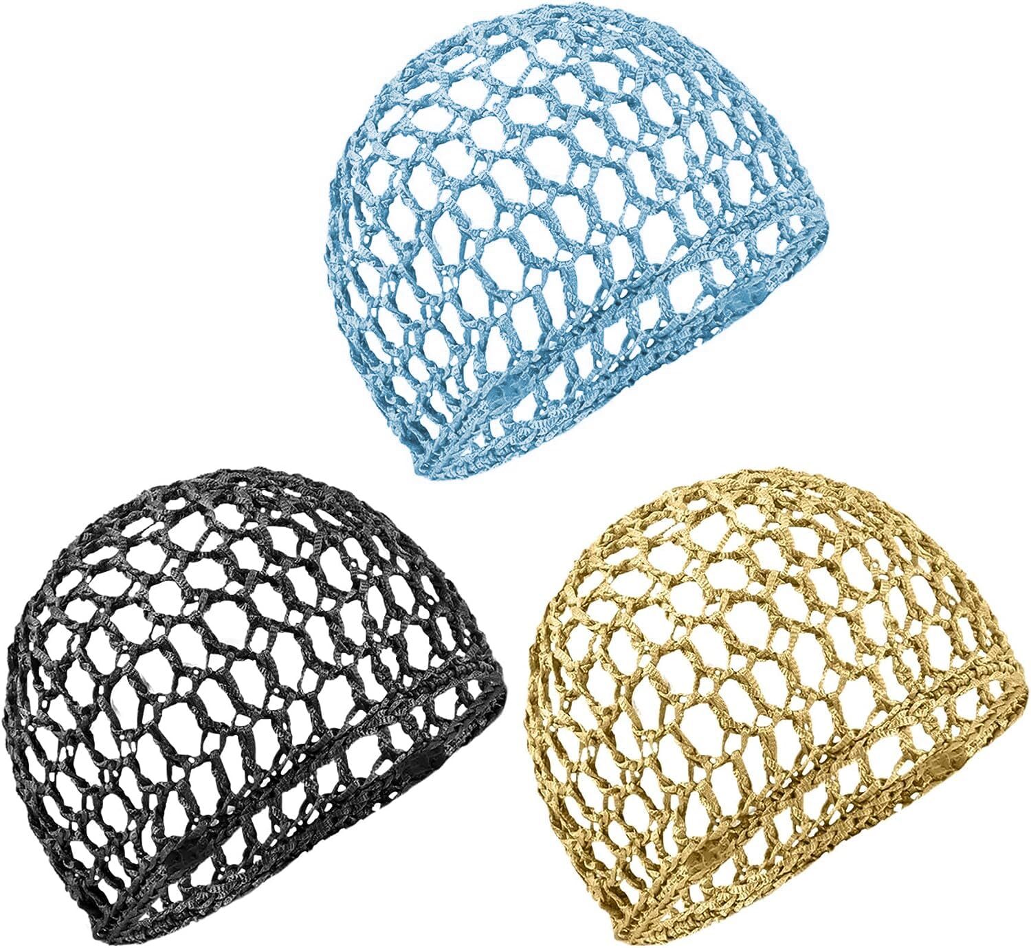 3 Pack Mesh Crochet Hair Net Rayon Knit Snoot Hat Hair Wrap for Women Sleeping