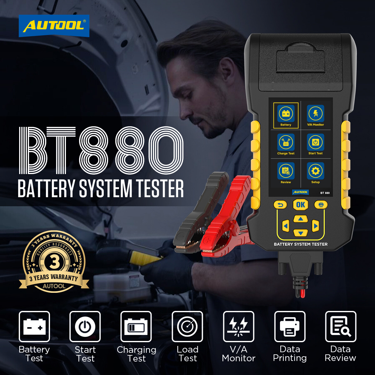 8-30V Car Battery Load Tester with Printer Charging Cranking V/A Monitor 2000CCA