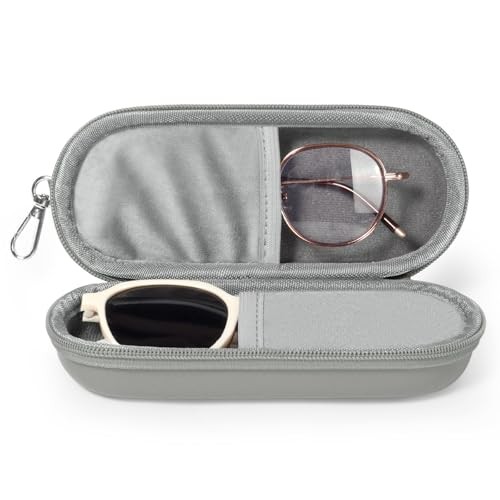 Double Eyeglasses Case, Dual Glasses Sunglasses Organizer with Zipper Grey