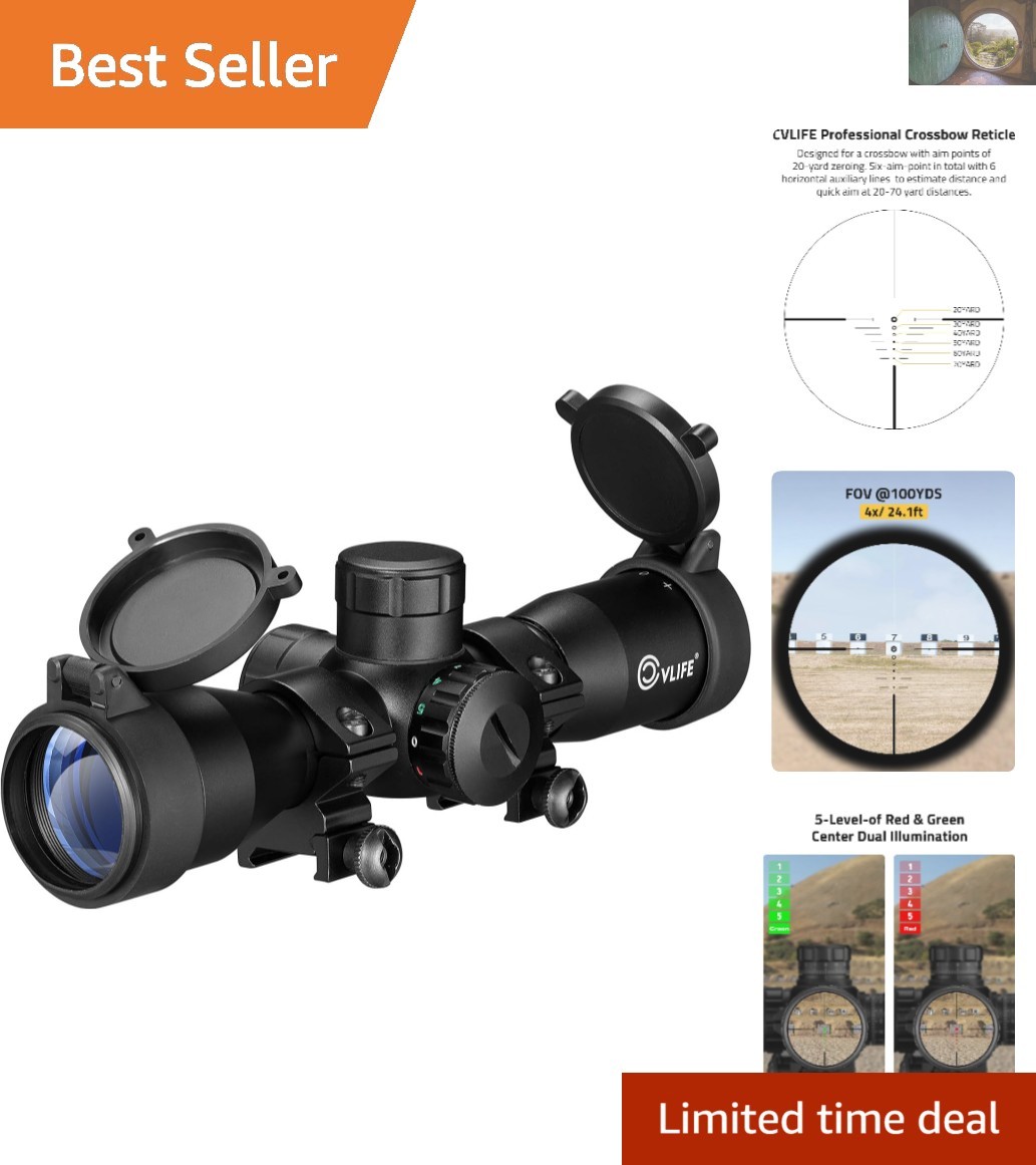 Illuminated 4x32 Crossbow Scope: Lightweight 11.3 oz Scope for 20-100 Yard Shots