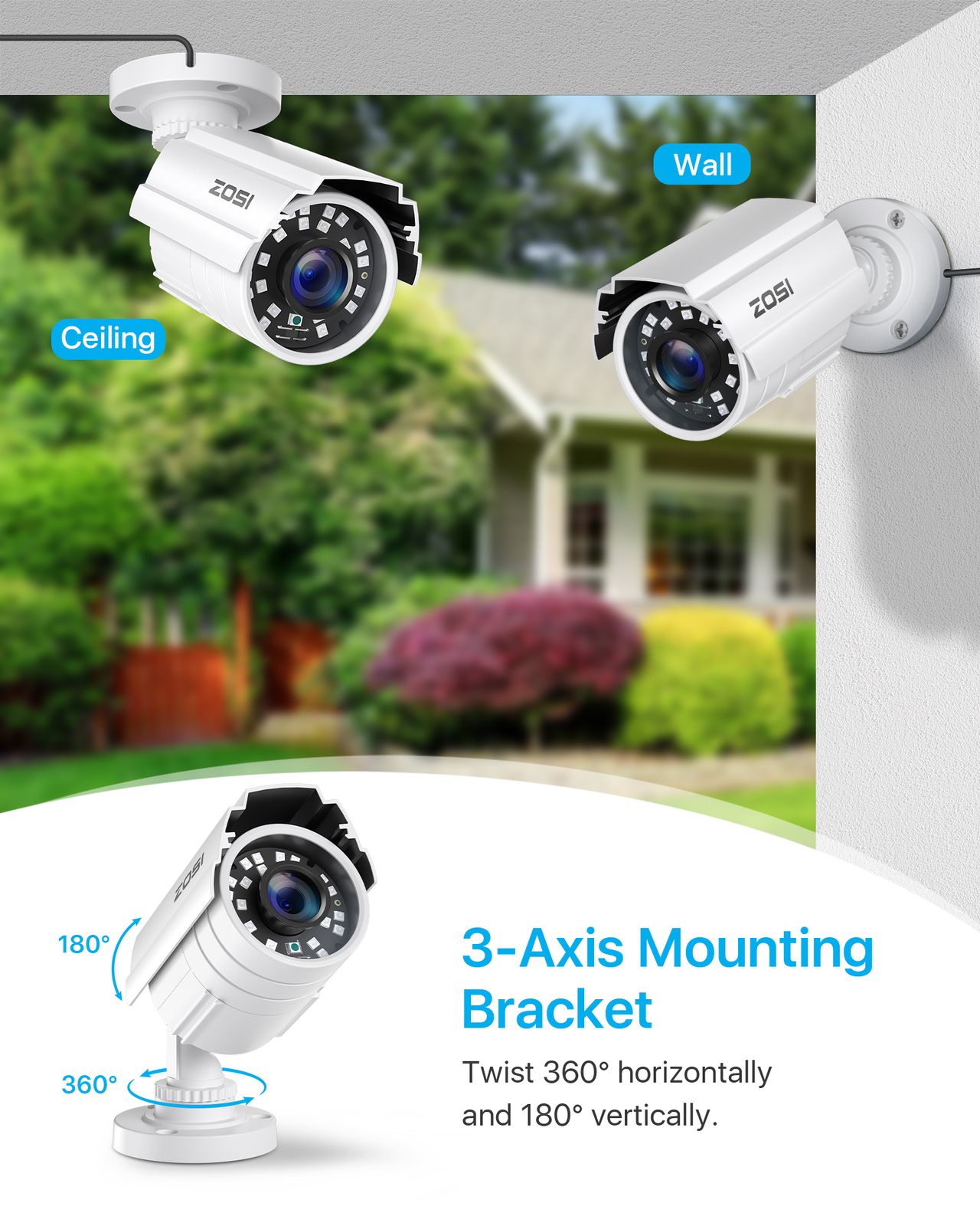 ZOSI 4PCS Surveillance 1080P Home TVI Security Cameras CCTV Outdoor Night Vision