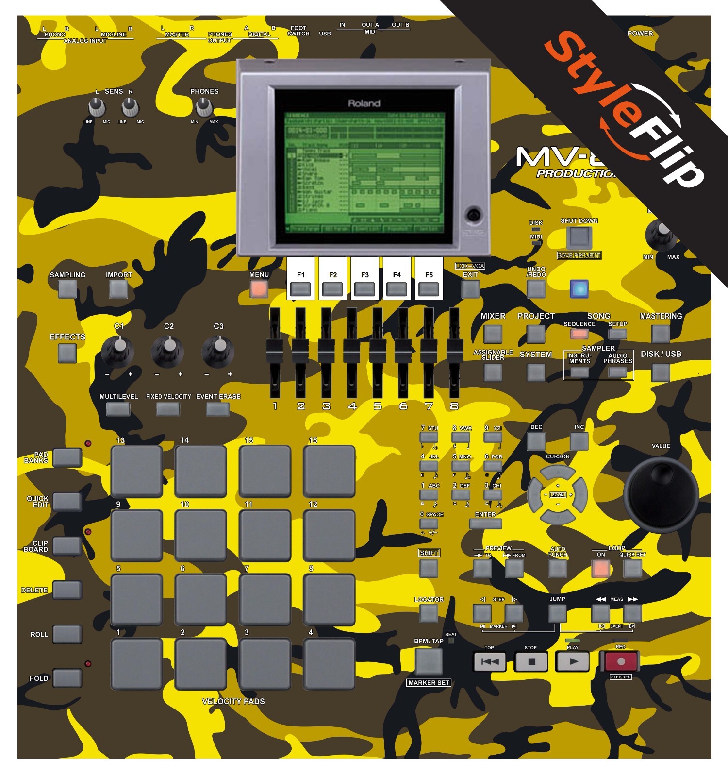 Roland MV 8000 Skins |Yellow Camo | Protective Decal | StyleFlip Skins