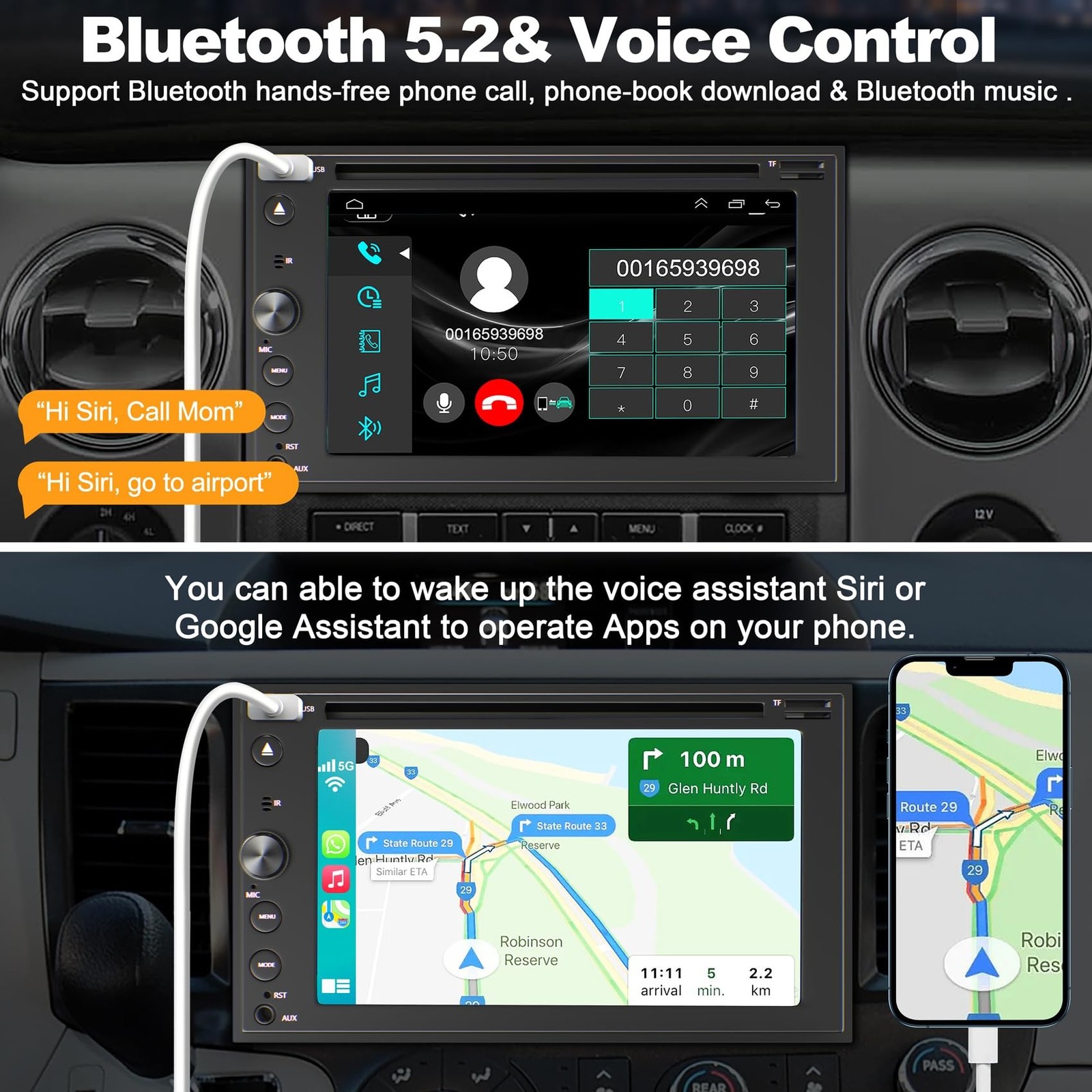 Double Din Car Stereo with CD/DVD Player Apple Carplay & Android Auto, 7 Inch...