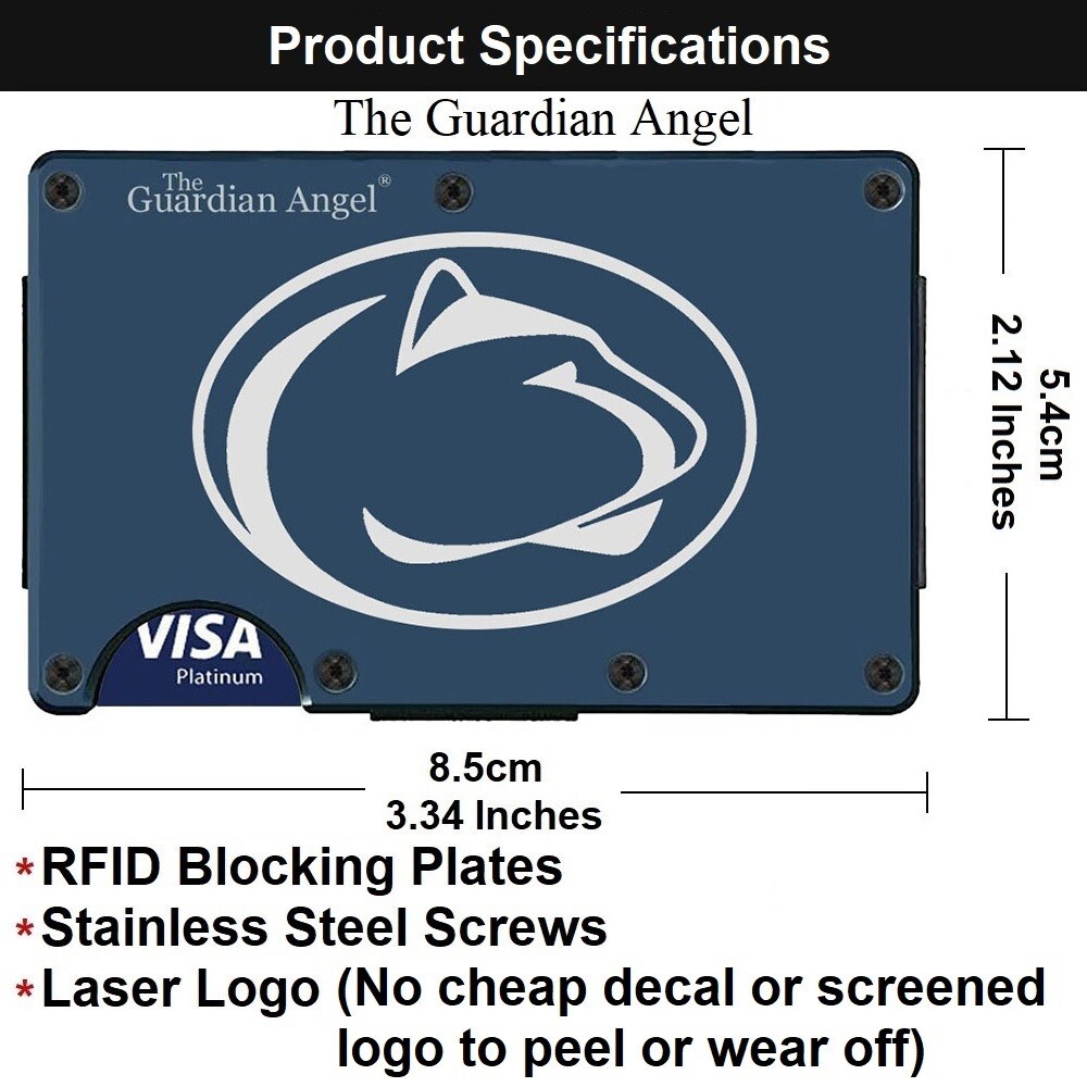 Penn State Nittany Lions Engraved Titanium Blue RFID Blocking Wallet Gift D7