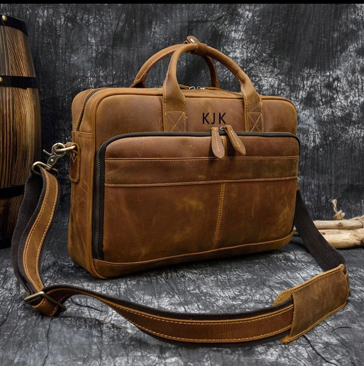 Personalized Leather Laptop Bag, Leather Work Bag with Compartments, Custom Brie