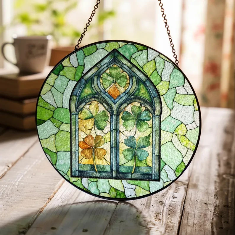 Lucky Shamrock Stained Glass Suncatcher Irish Window Decor Gift
