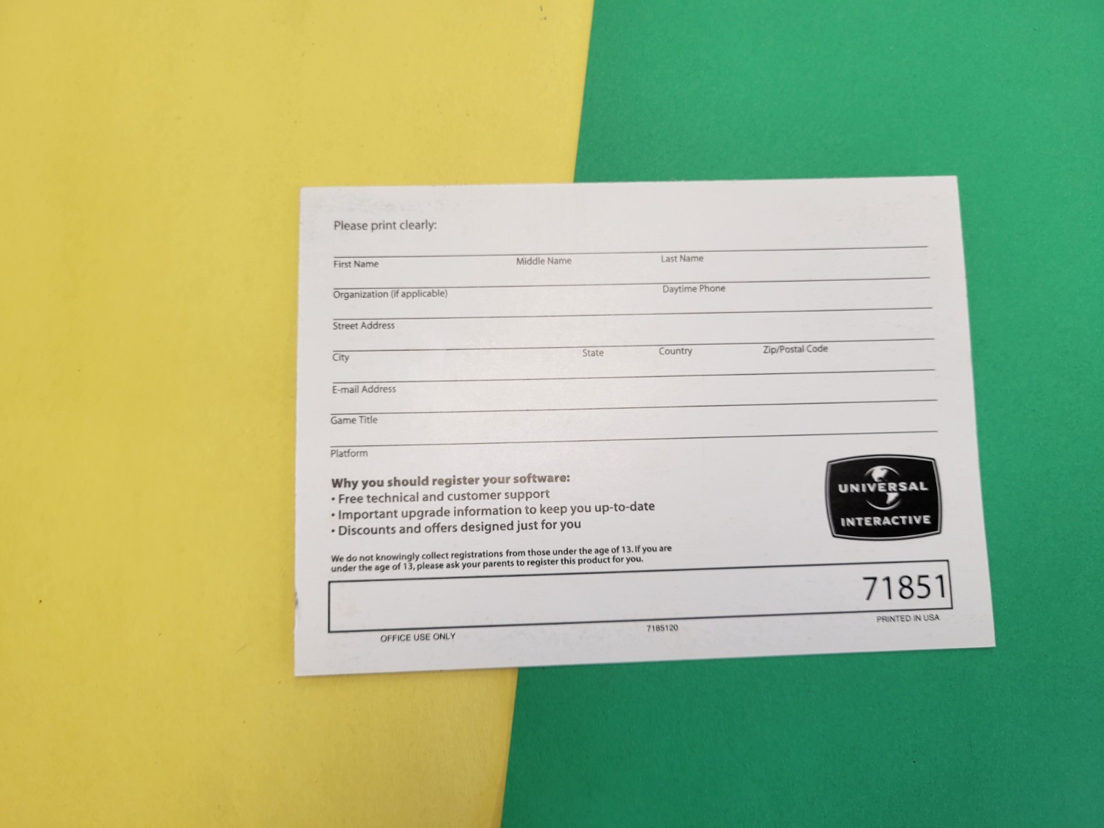 universal interactive sega registration card insert