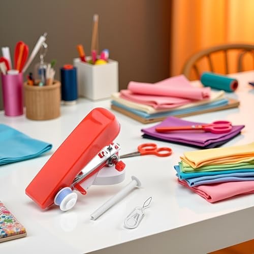 1Set Red Sewing Machine,Handheld Sewings Machine Mini Portable Stitch Manual