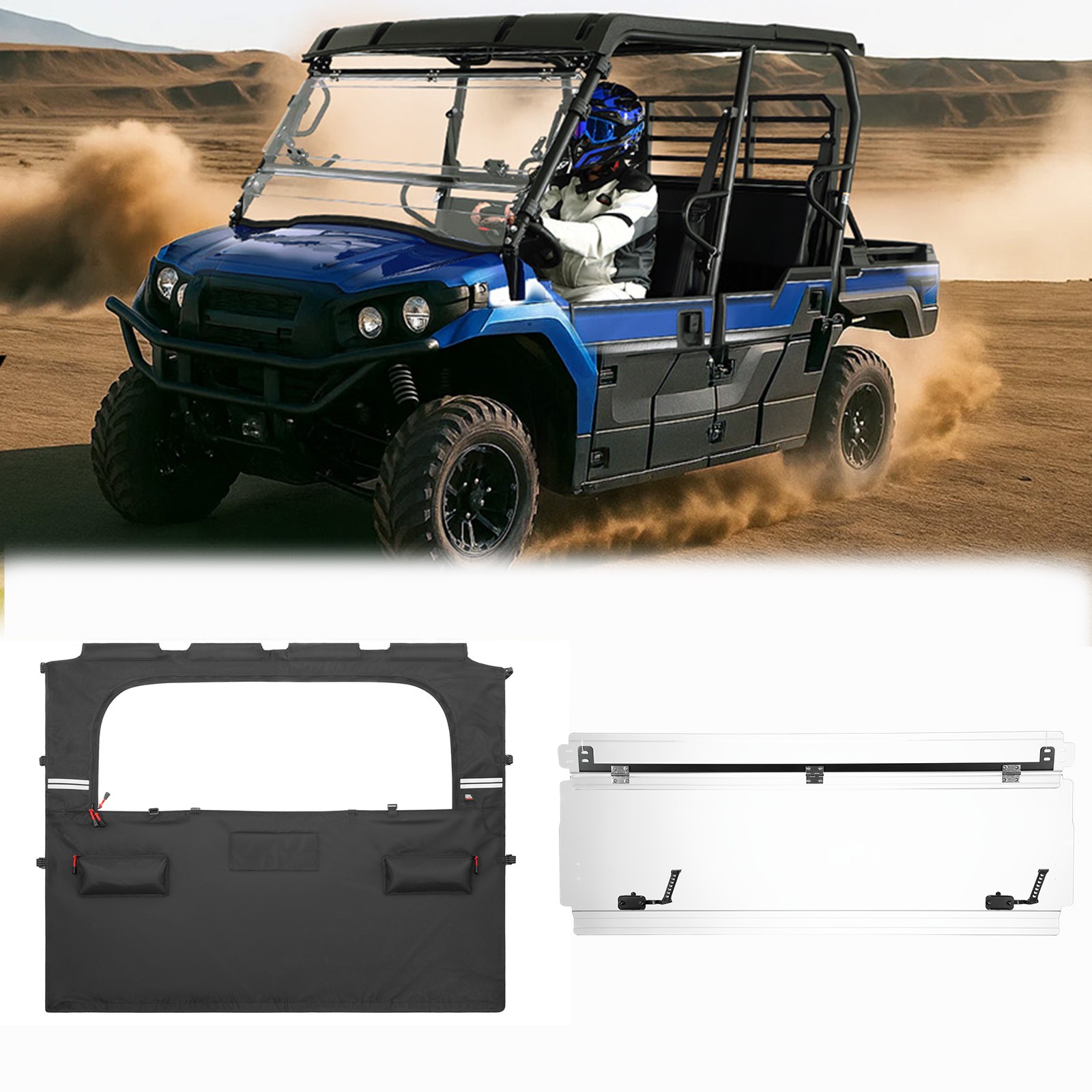 3-in-1 Front Flip Windshield + Rear Window For Kawasaki Mule Pro FXT/FX/DXT/DX