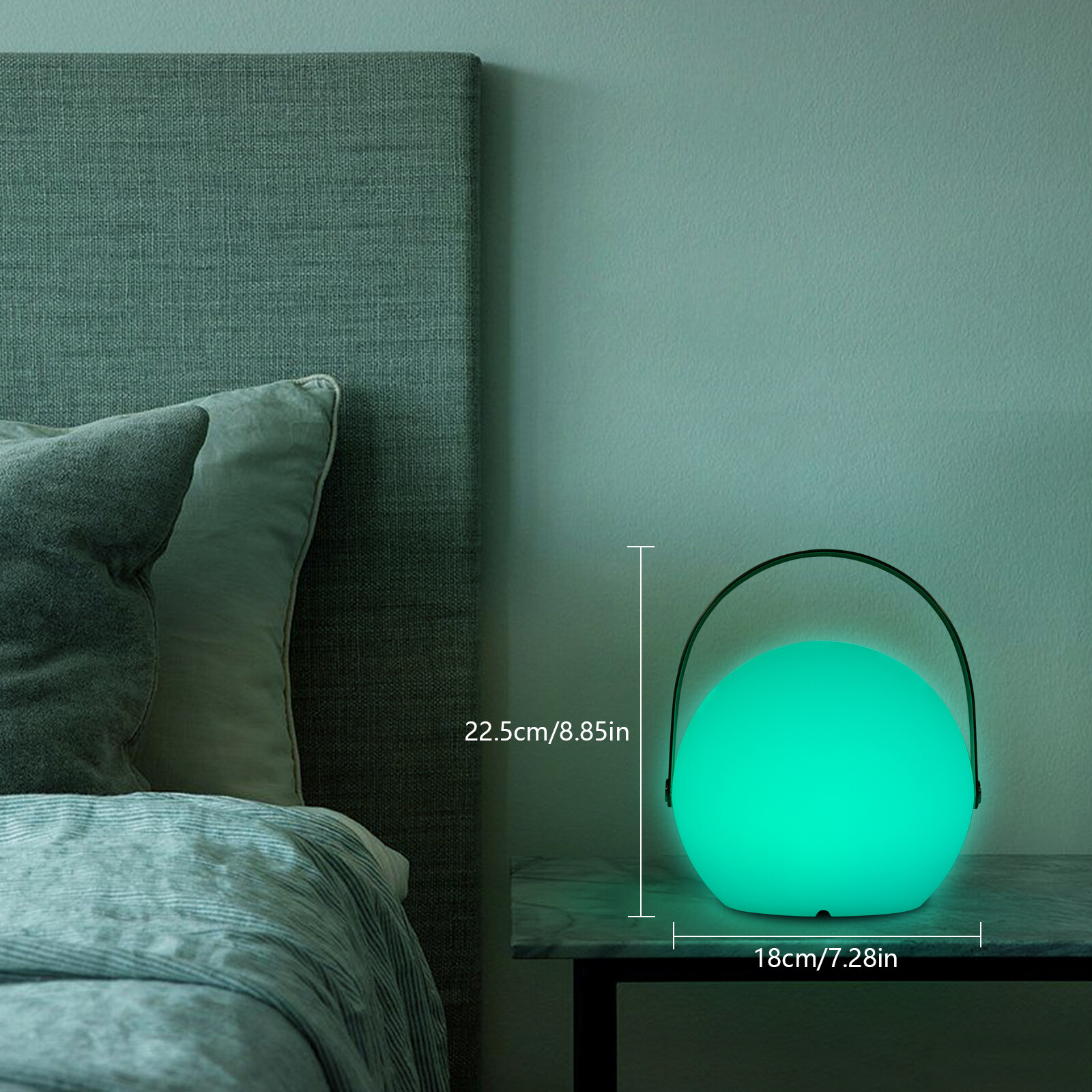 LED Table Lamp Sphere Dimmable w/ Handle Remote Control USB Battery Powered