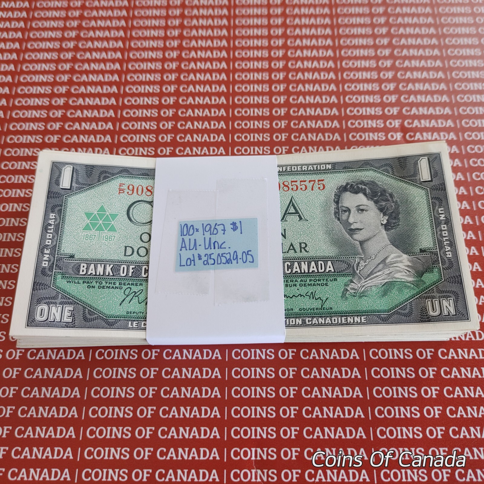 Lot Of 100 1967 Bank Of Canada $1 Banknotes - AU-UNC Dollar Bills #coinsofcanada
