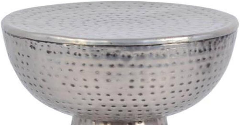 MADHU'S COLLECTION HAMMERED STOOL/SIDE TABLE, ANTIQUE HAMMERED SILVER