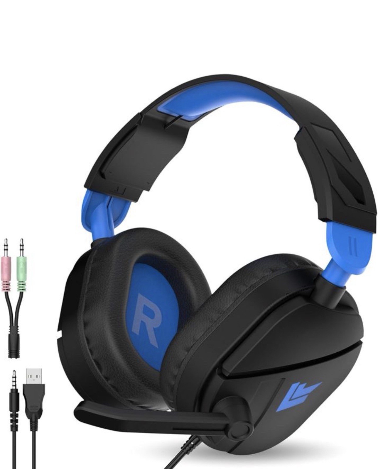 QXQ G63 Wired Gaming Headset Over-Ear 3.5mm/USB Black/Blue Volume Ctrl