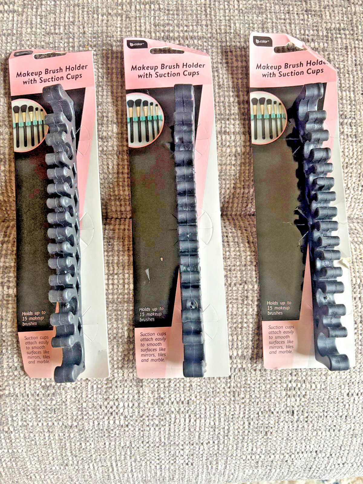Set of 3 MAKEUP BRUSH HOLDER w/Suction Cups 7.75” HOLDS 15 Brushes Each NWT