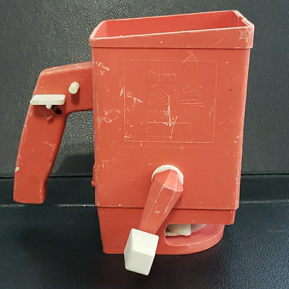 Vintage Ortho Whirlybird Hand Held Grass Seed Spreader Red Plastic. Working.
