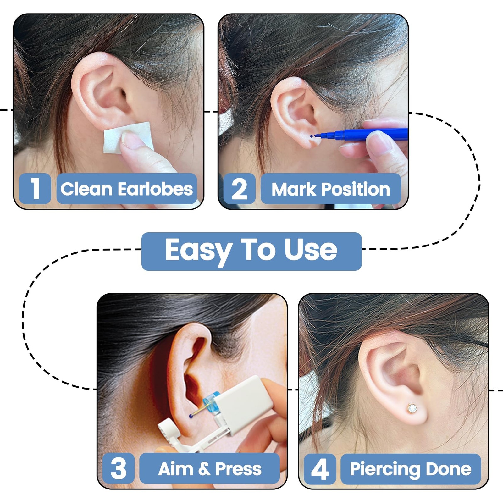 40Pcs Ear Piercing Kit, 4 Disposable Piercing , Gold Plated